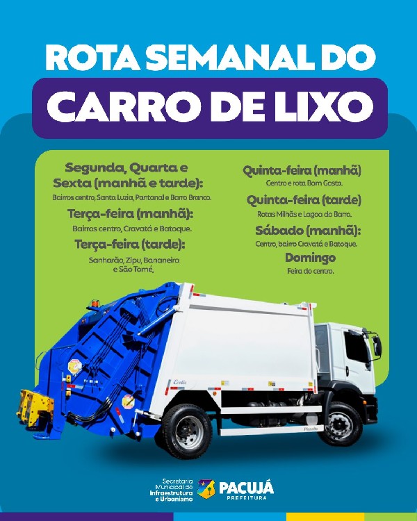 Rota semanal do carro de lixo